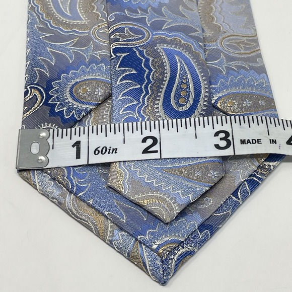 Pronto Uomo Tie Silk Blue Brown White VINTAGE 3.75x62" Paisley Classic Ex-Long - Picture 6 of 7
